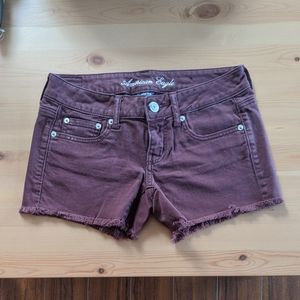 High Waist Distressed Burgundy Jean Short - size 2